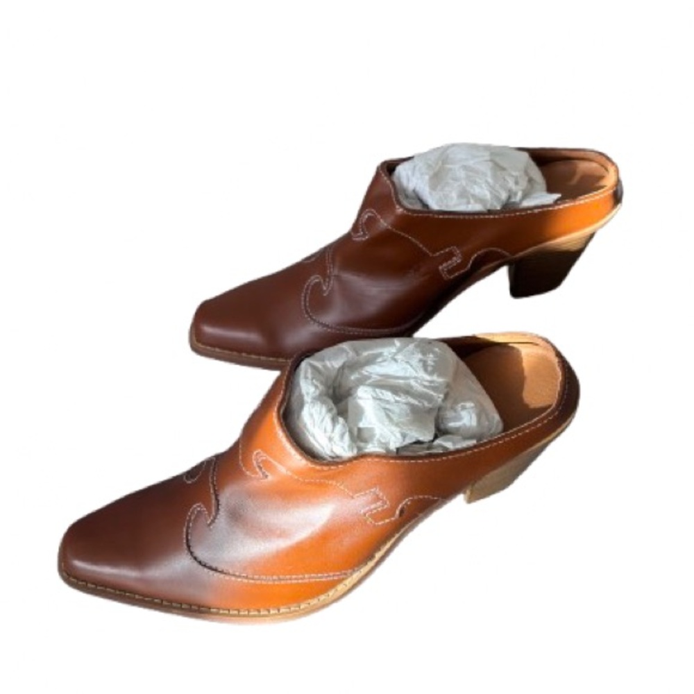 Brown Western-Style Heeled Mules Brand New Never Worn